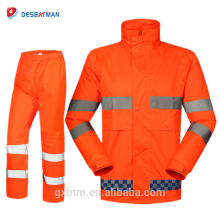 Polyester-wasserdichte Arbeitskleidung-hohe Sicht reflektierender Regen-Mantel-orange hallo Vis-Sicherheits-Jacke Regenanzug